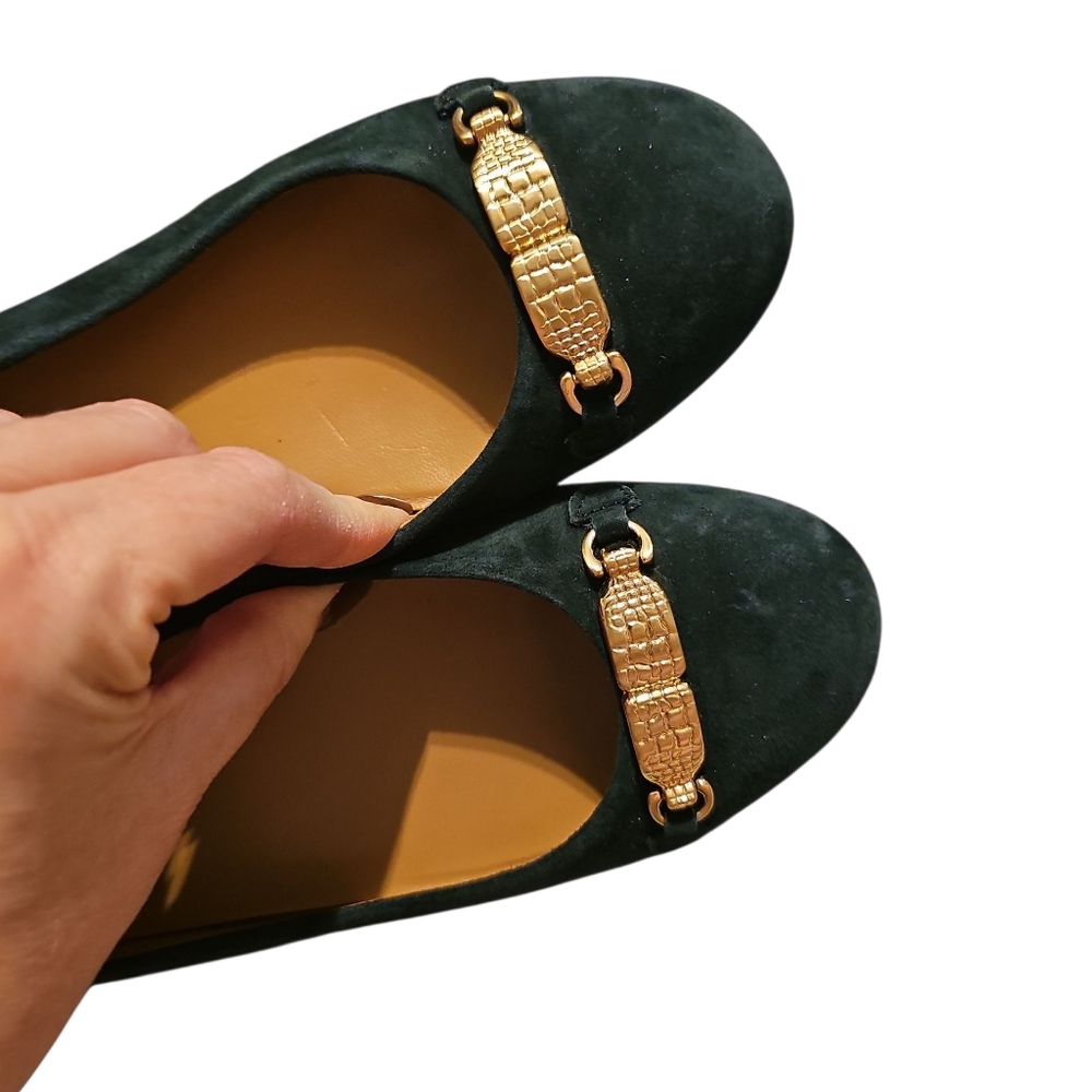 Talbots Evergreen Candice 2 Suede Shoes Flats Sz 7 Gold Detail SH380 - Picture 3 of 6